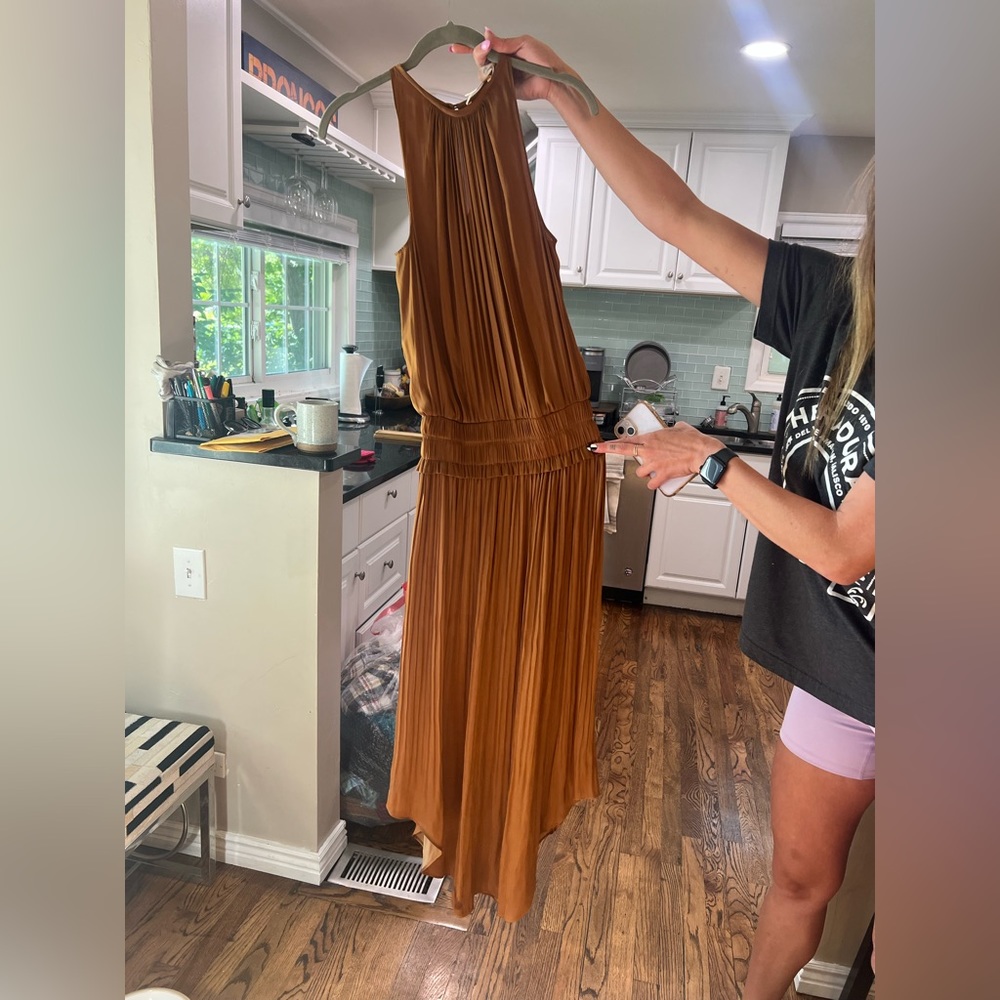 Ramy Brook Brown Pleated Midi Dress